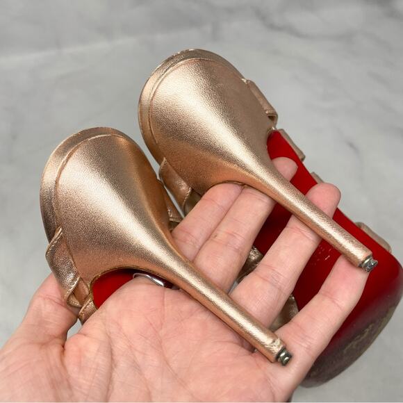 Christian Louboutin Rose Gold Strappy Twist Knot Leather Mule Sandal Heels 39.5 - Picture 7 of 14